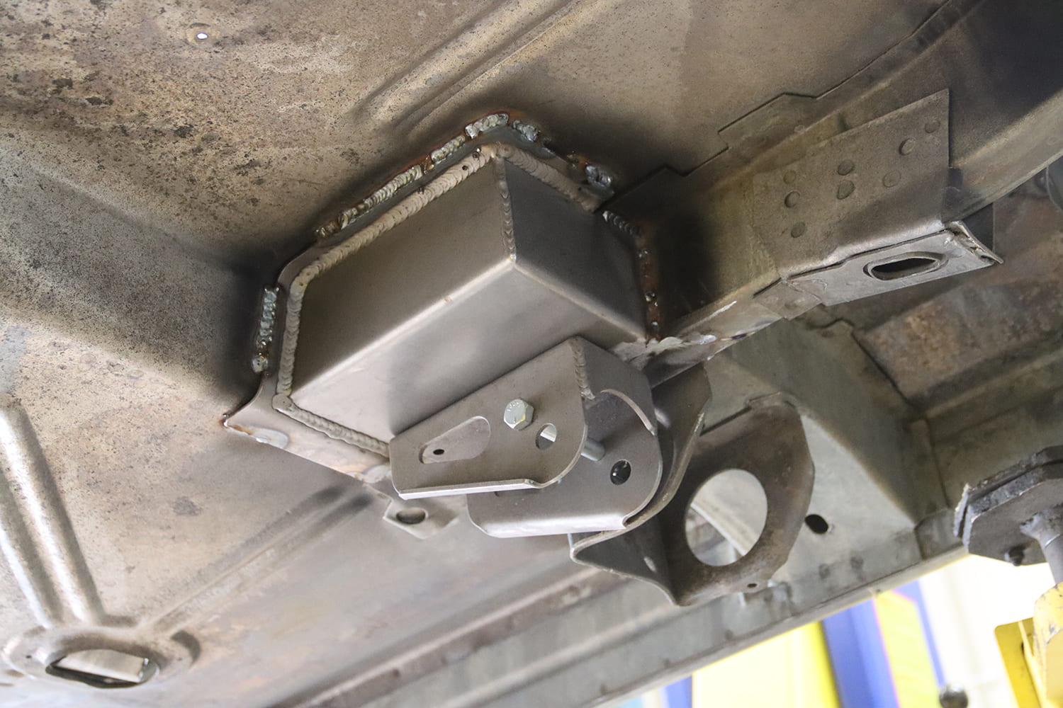009 1963 Chevy Nova Boxed frame section and link mount fully welded into the rear suspension cradle
