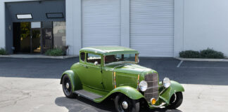 01 1931 ford coupe front three quarter view olive green paint black wire wheels traditional hot rod stance