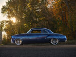 01 1952 chevy styleline side view deep blue paint lowered stance custom wheels autumn backdrop