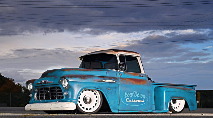 01 1957 Chevy 3100 patina truck bagged slammed Low Down Customs build