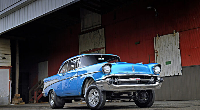 01 1957 Chevy Bel Air gasser custom baby blue