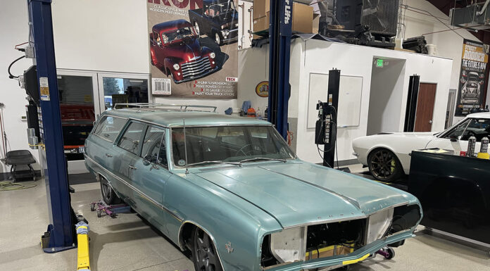 01 1965 chevelle wagon disassembly stage shop lift missing front clip custom wheels