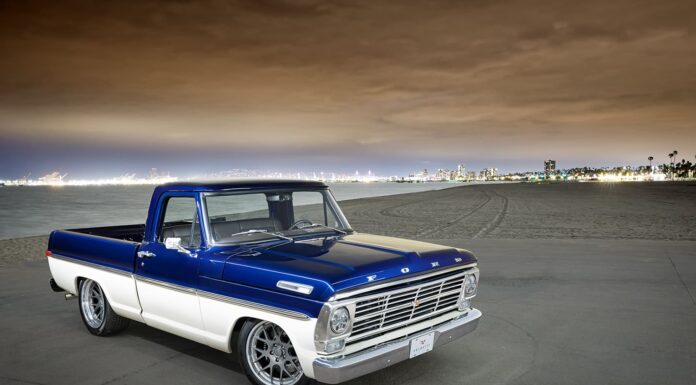 Velocity’s Production-Built 1967 Ford F-100 01 1967 Ford F100 custom cinematic two tone blue and white