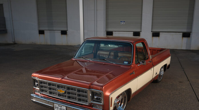 01 1977 Chevy C10 Silverado squarebody two tone lowered stance front view