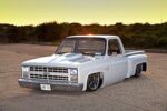 01 1986 Chevy C10 squarebody white paint billet wheels laid out sunset stance
