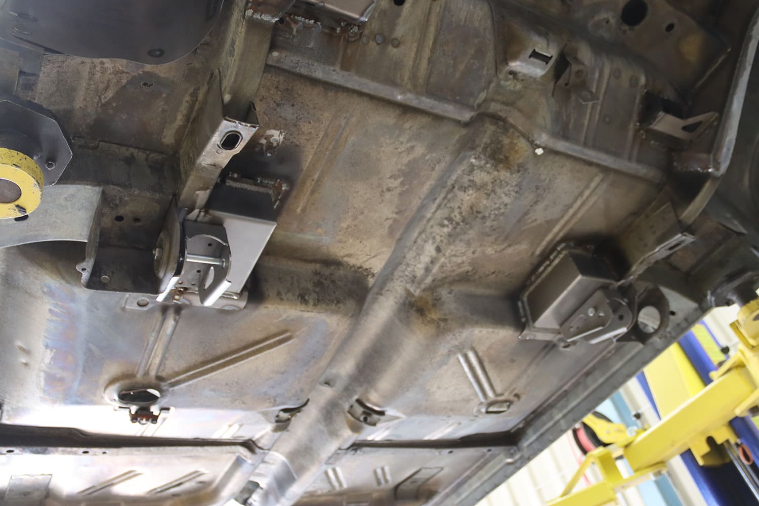 010 1963 Chevy Nova Underbody overview showing complete QUADRALink bracket system and reinforcement layout