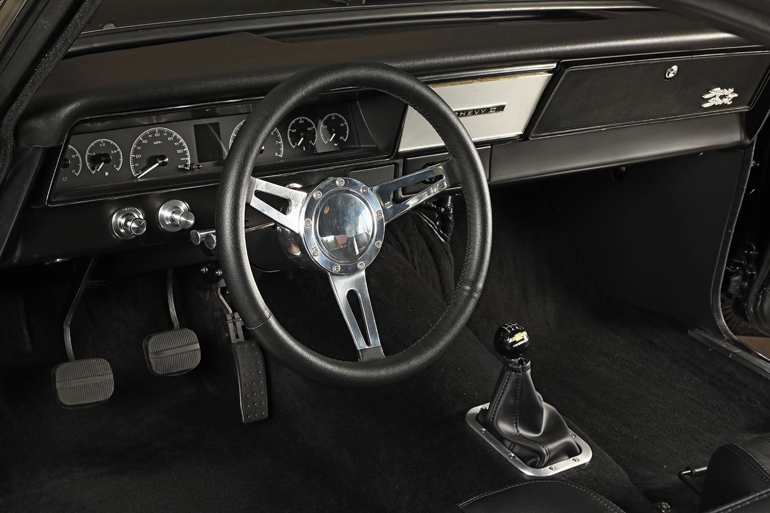 010 1966 chevy nova interior black dash 3 spoke steering wheel