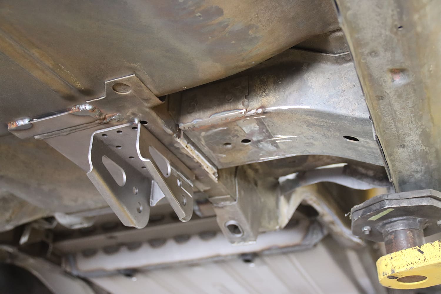 011 1963 Chevy Nova Rear upper link bracket welded to frame rail for Detroit Speed QUADRALink system