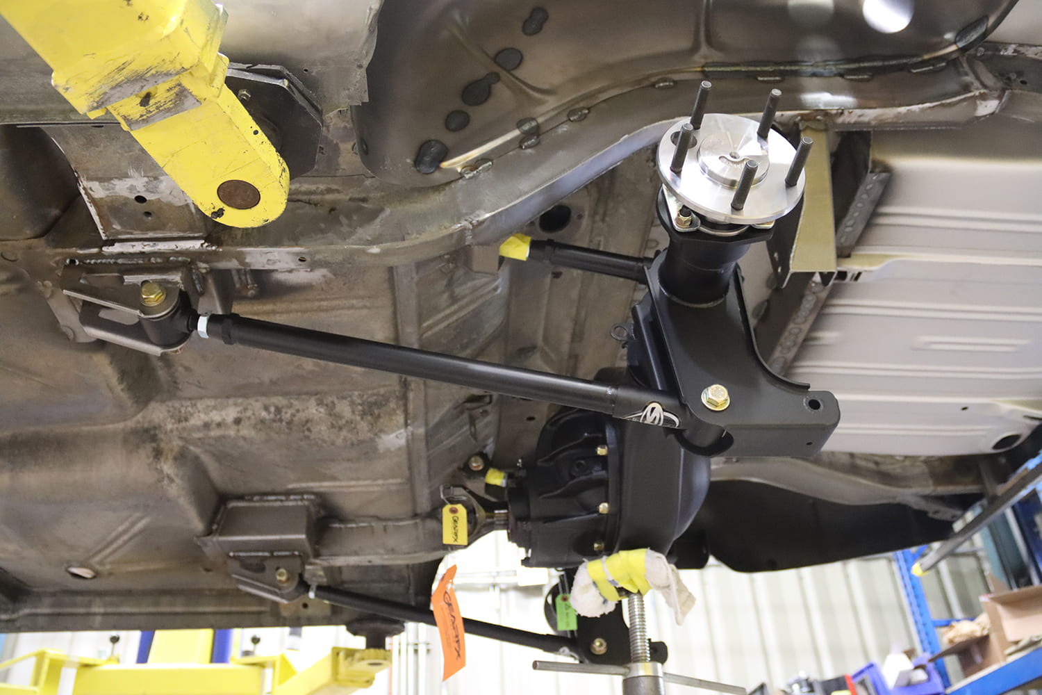 016 1963 Chevy Nova Rearend installed with trailing arms and panhard bar in Detroit Speed configuration