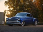 02 1952 chevy styleline front three quarter view blue custom body shaved trim chrome bumper