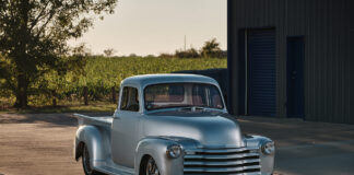 02 1953 Chevy 3100 smoothed bodywork silver ghost paint sunset stance