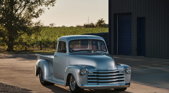 02 1953 Chevy 3100 smoothed bodywork silver ghost paint sunset stance