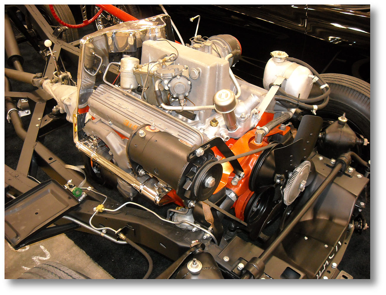 02 1957 corvette 283 fuelie engine chassis mounted restoration view