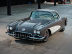 1958 Chevrolet Corvette front three quarter view chrome grille quad headlights custom restomod build