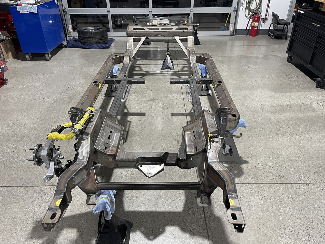 02 1965 chevelle wagon bare frame mockup cleaned prepped reinforced crossmembers