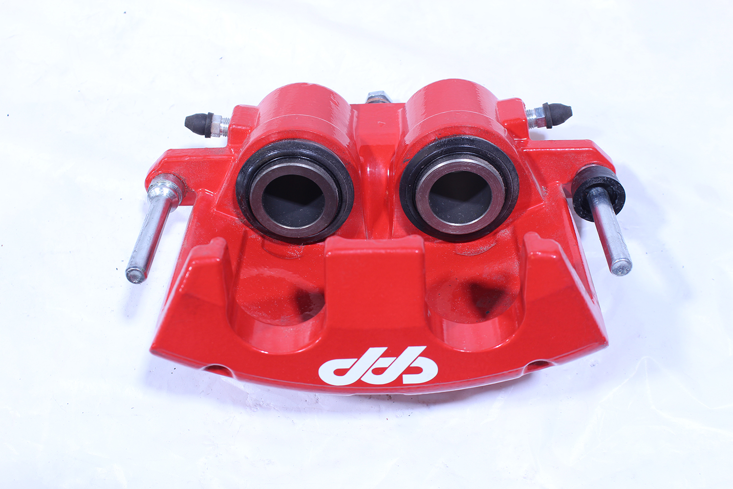 02 1965 mustang cpp red brake caliper dual piston rear view for conversion kit