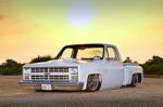 02 1986 Chevy C10 slammed truck front angle custom hood chrome bumper