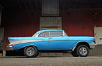 03 1957 Chevrolet Bel Air gasser side profile straight axle front suspension nose high stance vintage drag car