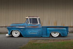 03 1957 Chevy 3100 side profile slammed white roof rat rod stance