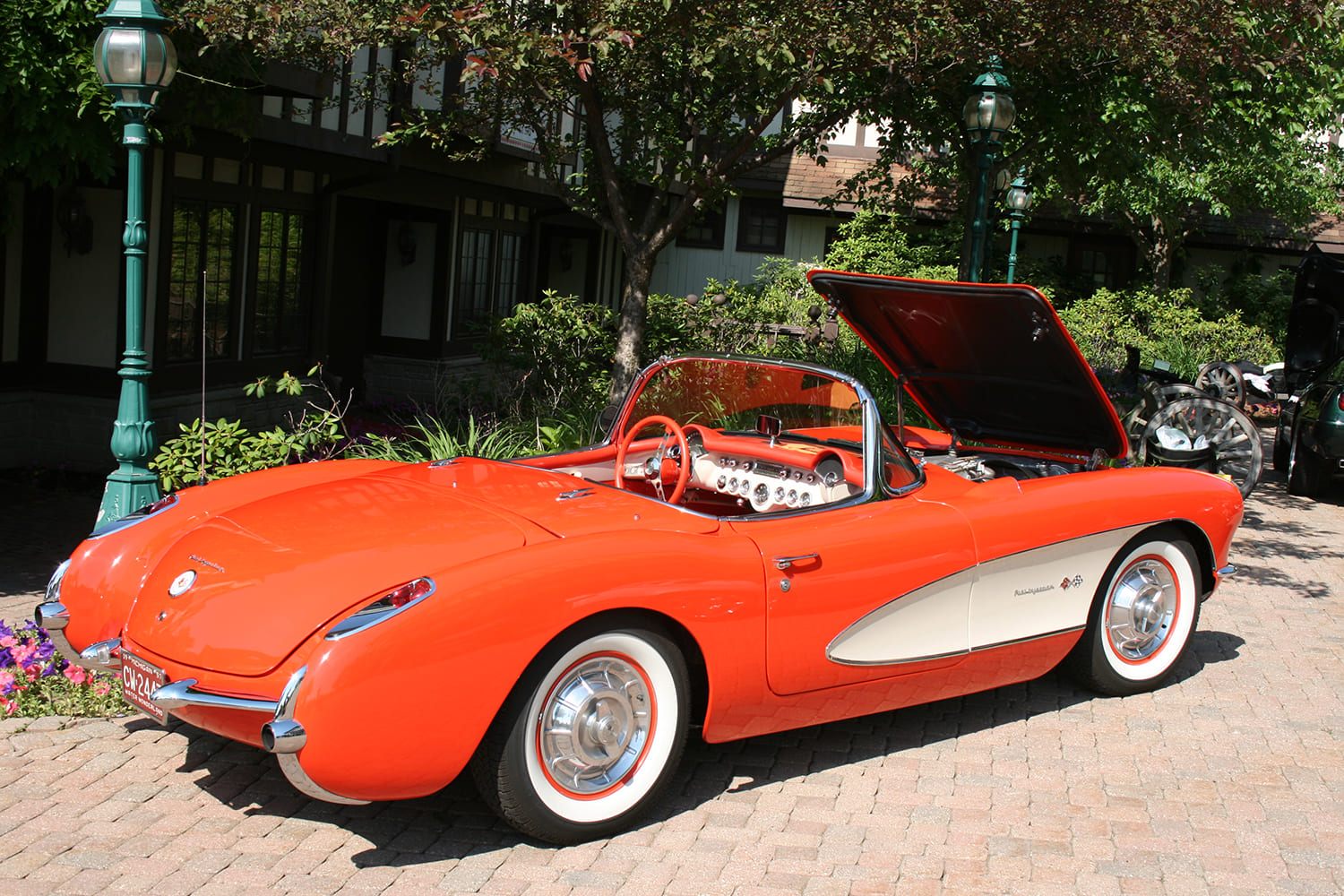 03 1957 corvette fuelie red convertible hood open dual quad dash