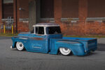 04 1957 Chevy 3100 custom truck rear angle Low Down Customs logo