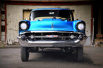 04 1957 Chevy Bel Air gasser front view raised suspension classic Chevrolet grille drag racing configuration