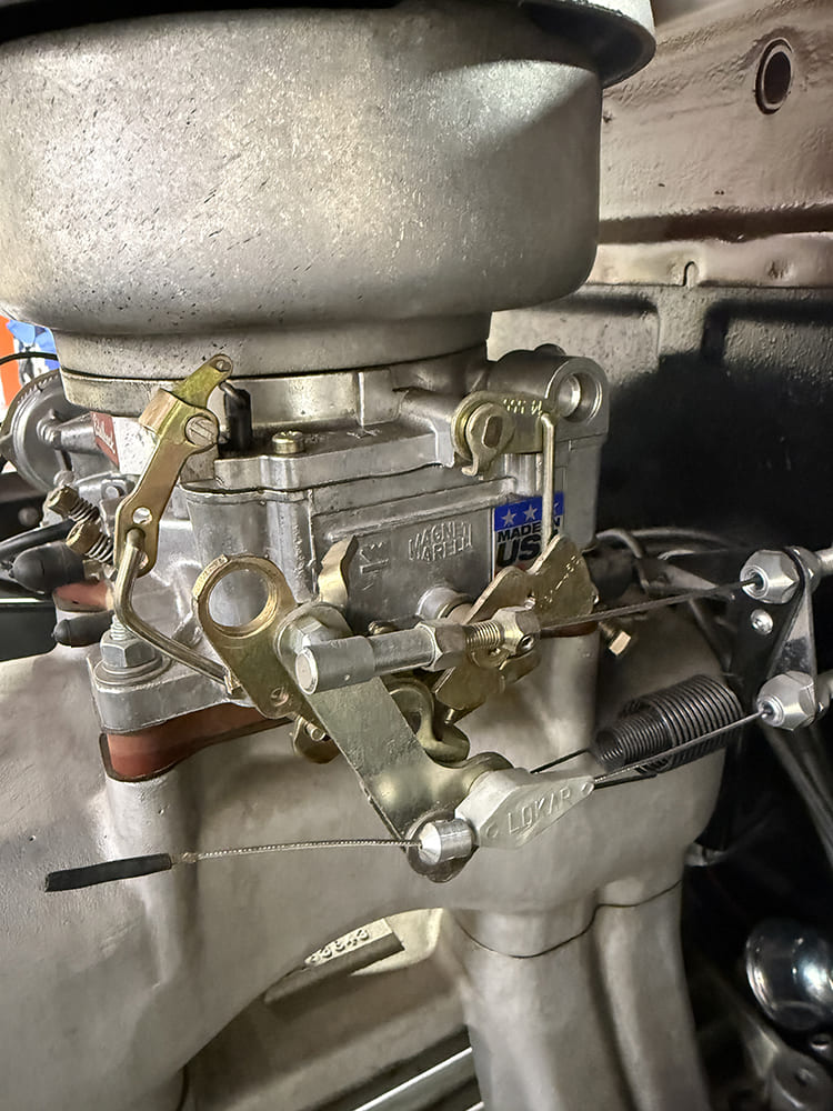 04 magnafuel carb linkage closeup made in usa lokar throttle return spring