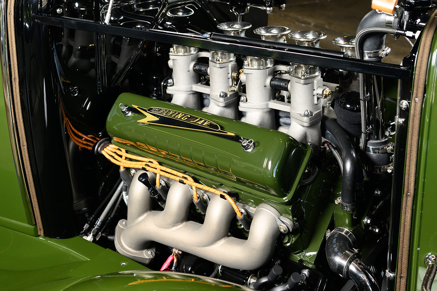 05 1931 ford coupe custom v8 engine flying jay valve covers velocity stacks vintage plug wires