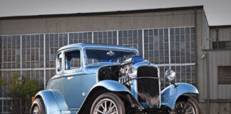 1932 Ford Five Window Coupe low angle polished wheels aggressive rake classic Deuce coupe proportions