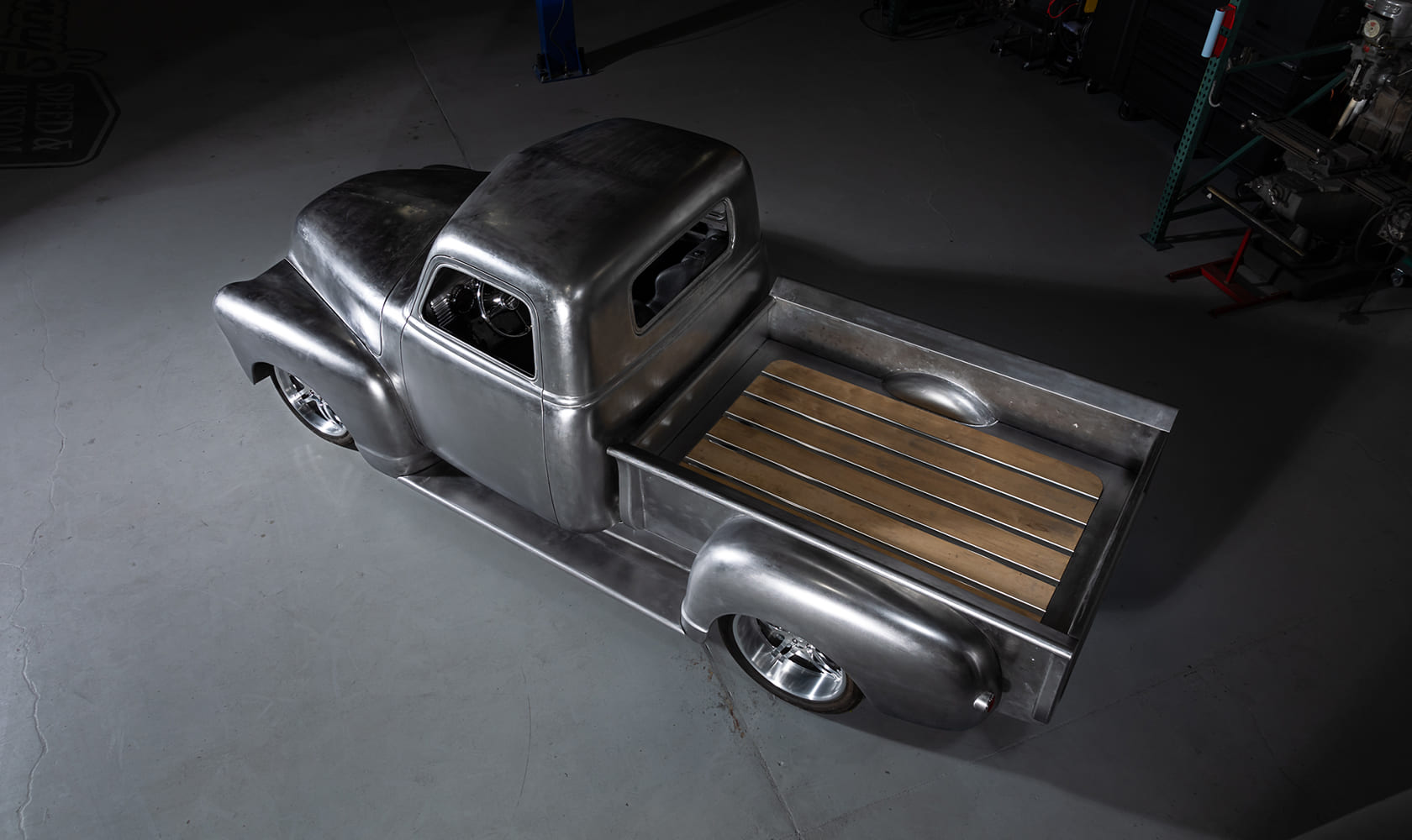 06 1947 chevy truck rear tailgate smooth roll pan frenched lights sonny’s speed and kustom