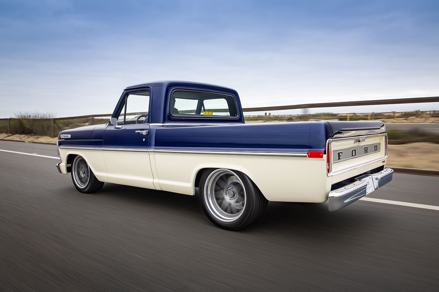 06 1967 Ford F100 blue and white lowered classic restomod driving