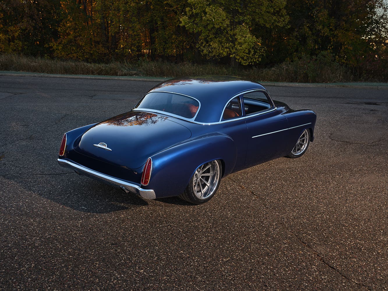 07 1952 chevy styleline high rear view custom bodywork shaved trunk blue paint