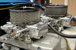 07 Dual carburetor setup on small block Chevrolet V8 period correct gasser intake and air cleaners