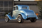 1932 Ford Five Window Coupe rear view period taillights glossy blue paint traditional hot rod build