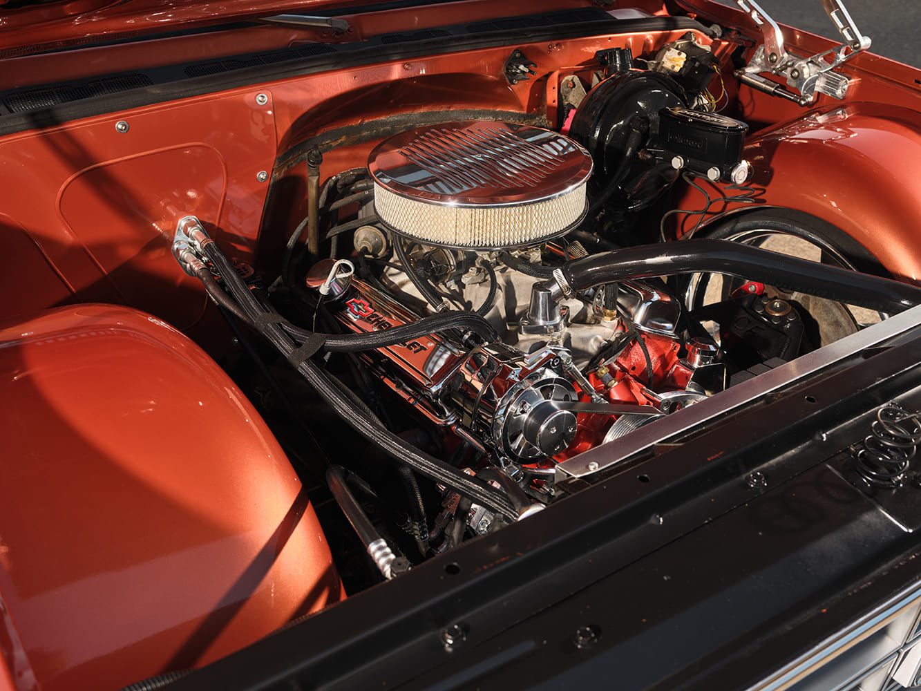 08 1977 Chevy C10 engine bay small block V8 chrome dress up kit