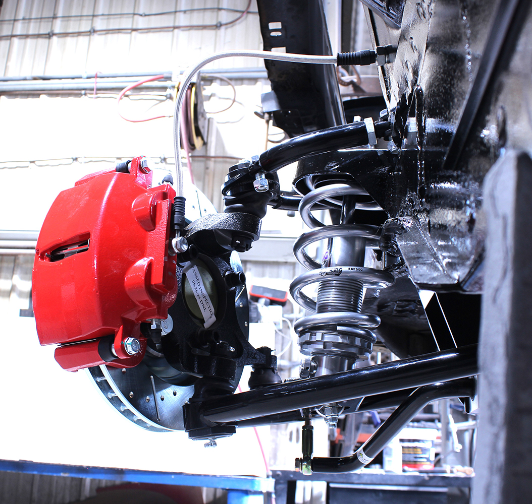09 1965 mustang front suspension install red cpp caliper coilover shock black arms