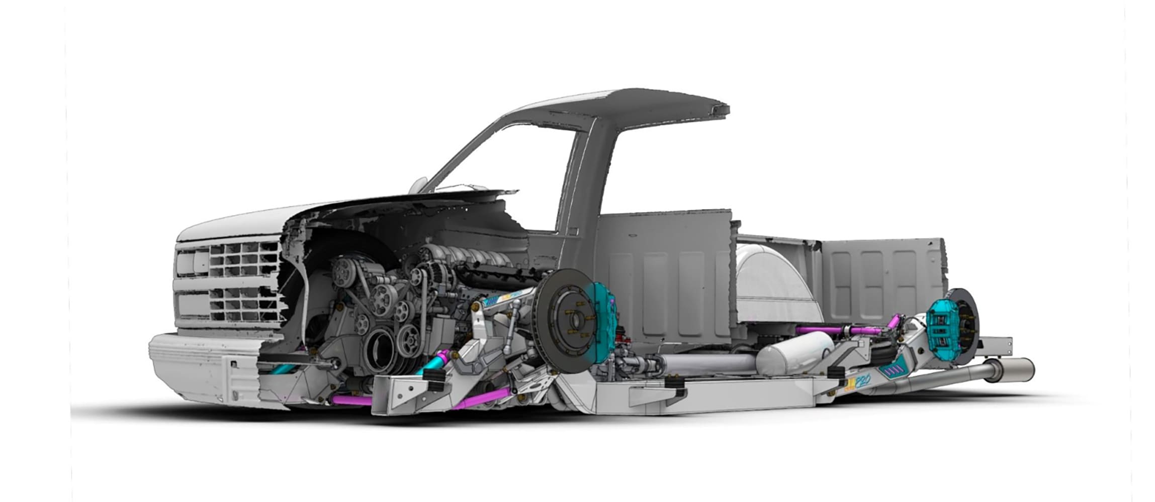 09 1990 Chevy C1500 OBS CAD rendering full chassis suspension layout LS swap