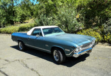 1 1968 el camino blue convertible driving