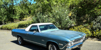 1 1968 el camino blue convertible driving