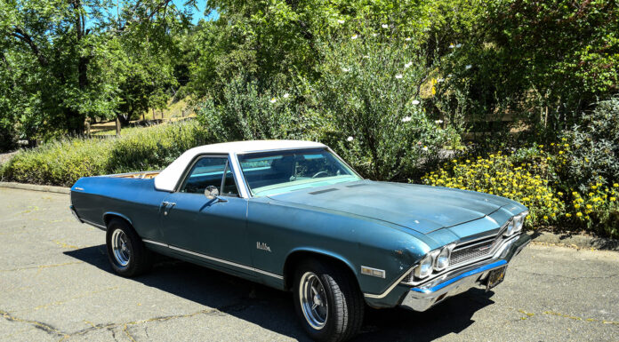 1 1968 el camino blue convertible driving