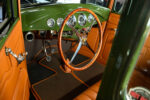 10 1931 ford coupe cockpit detail tan leather interior banjo steering wheel green dash vintage look