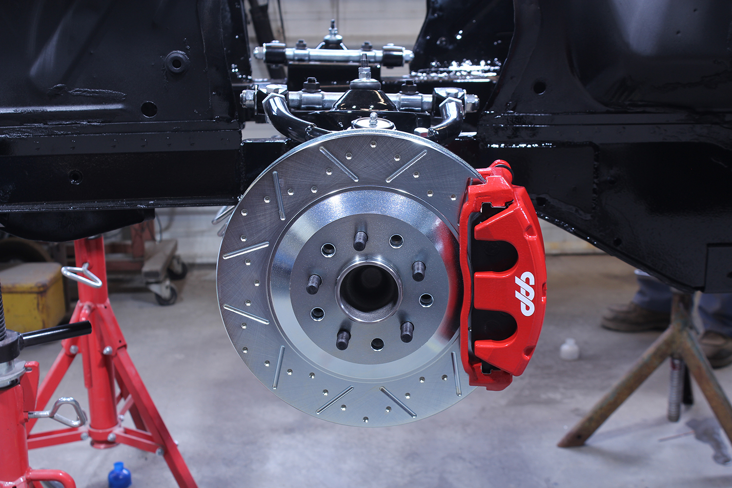 10 1965 mustang cpp front disc brake complete install slotted rotor red caliper black frame