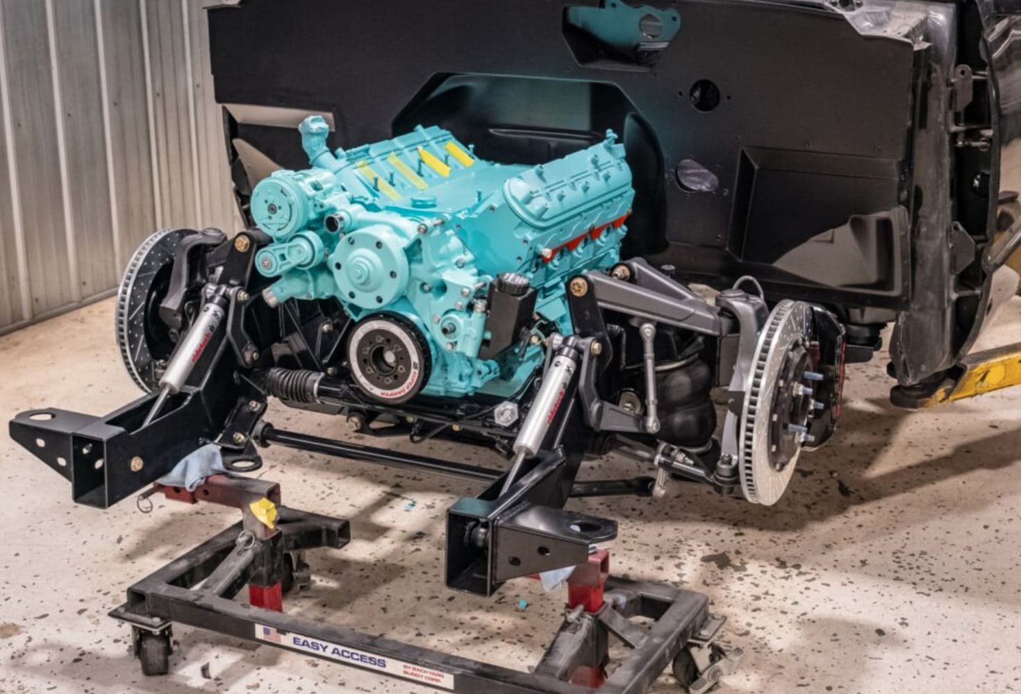 10 1990 Chevy C1500 OBS custom frame aqua LS engine mockup Ridetech suspension