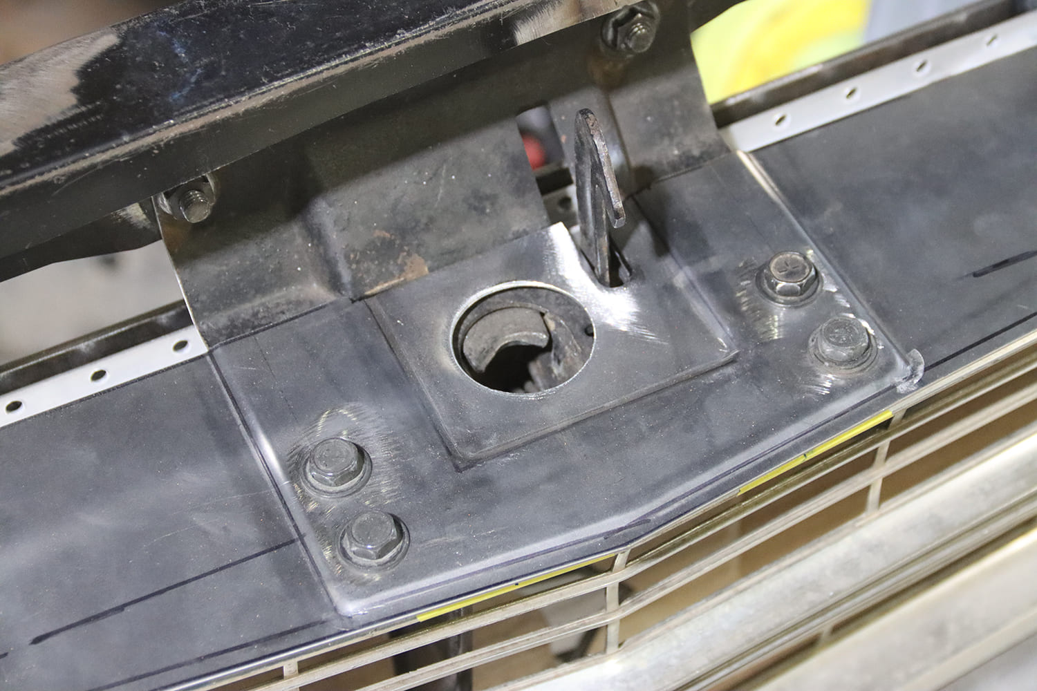 11 1967 chevy nova hood latch plate mockup front support install