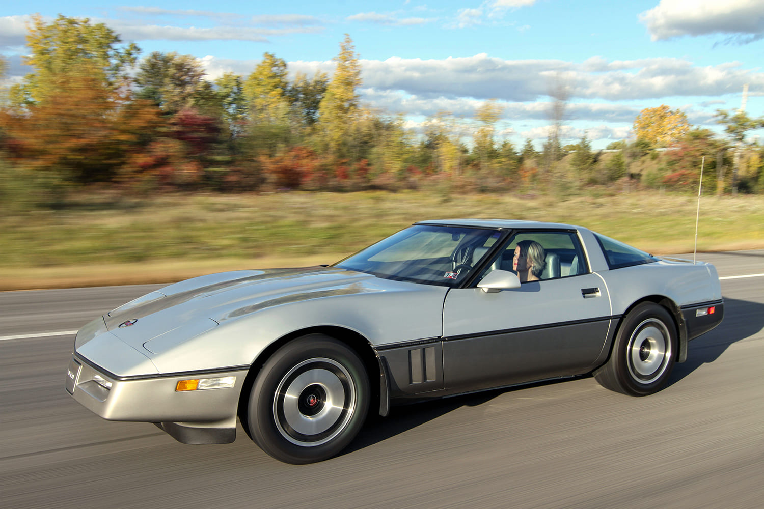 12 1982 corvette collector edition silver two tone highway driving