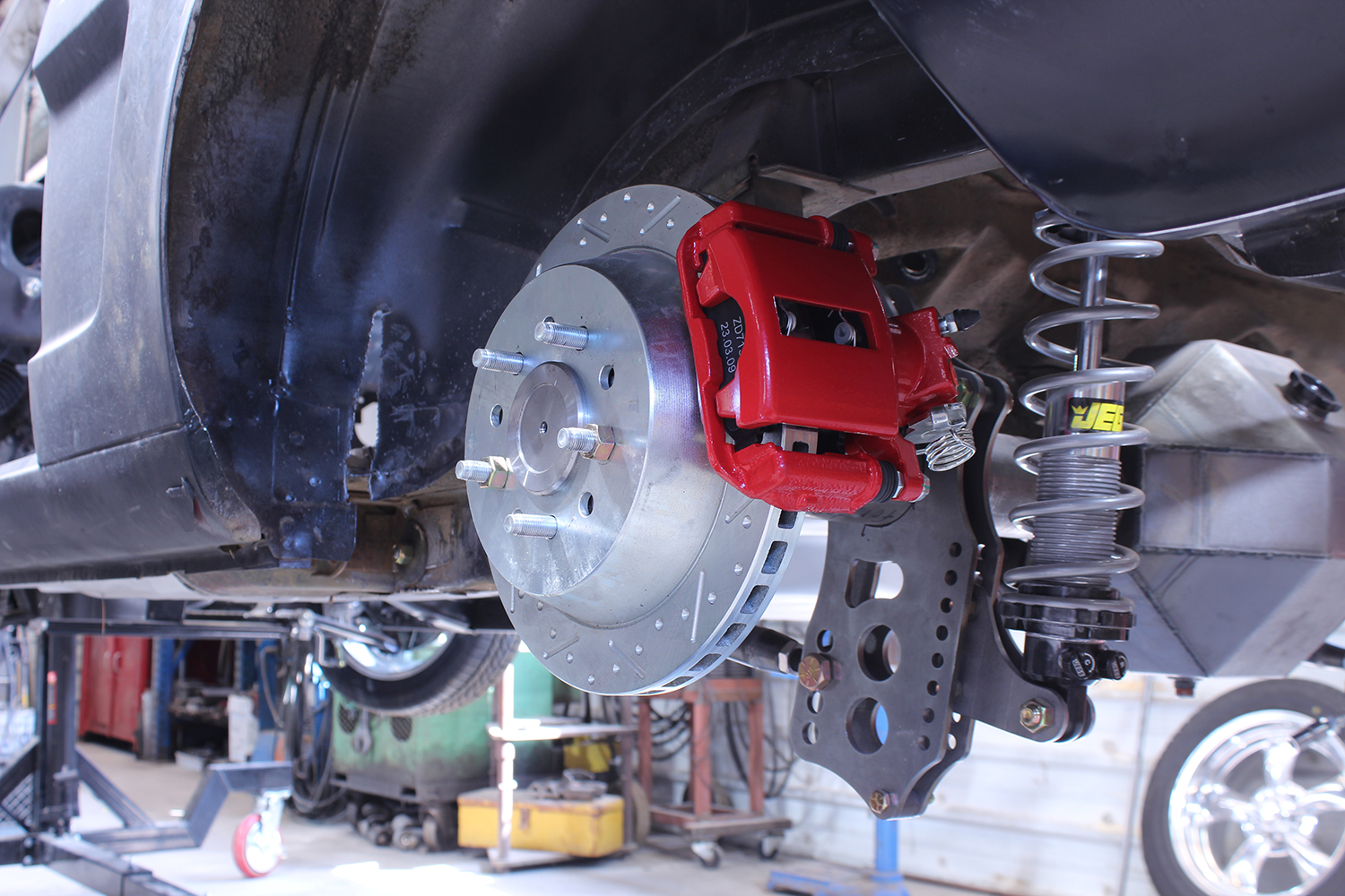 13 1965 mustang cpp disc brake kit install slotted rotor red caliper coilover suspension rear