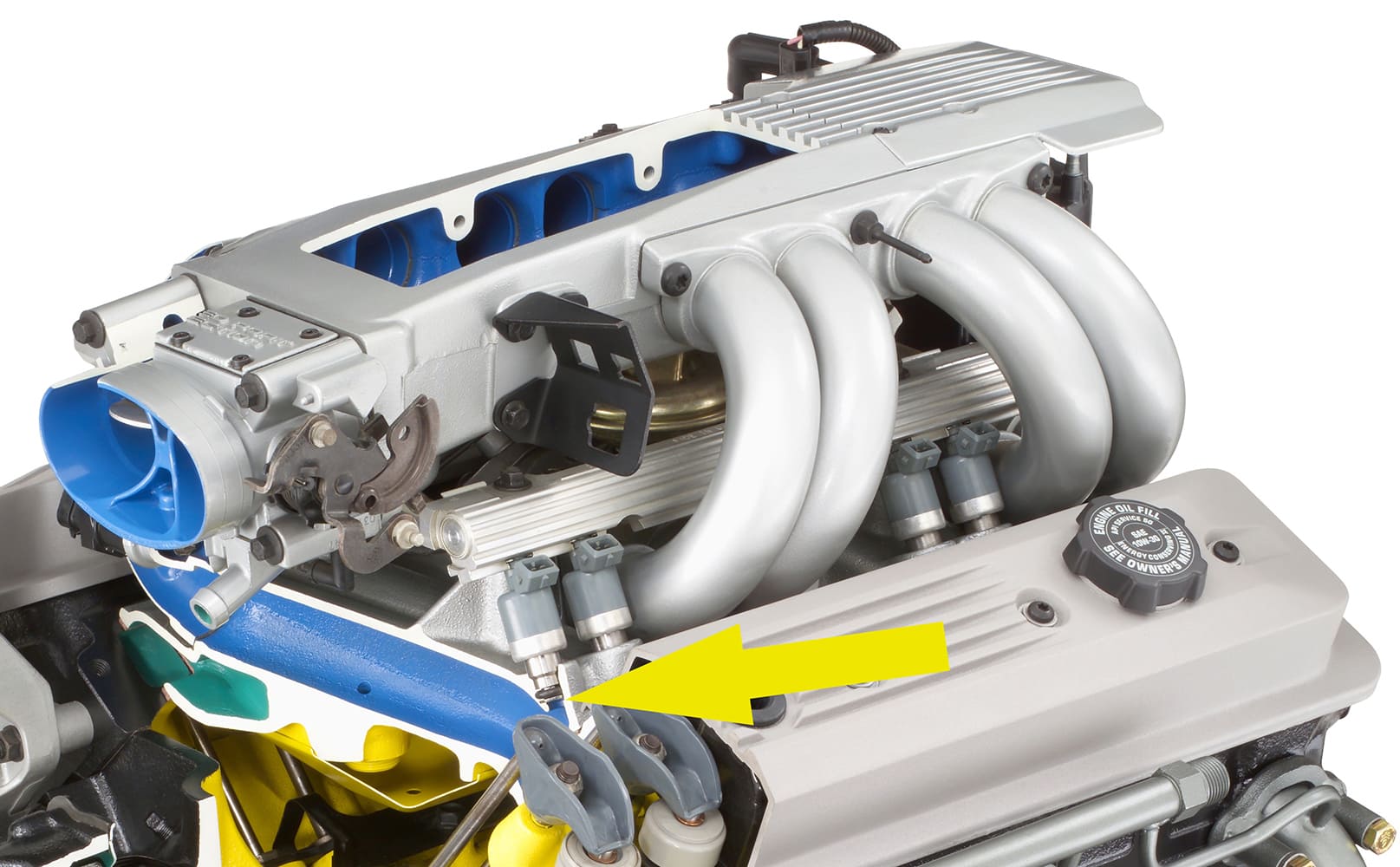 15 1985 corvette TPI intake cutaway fuel injector detail
