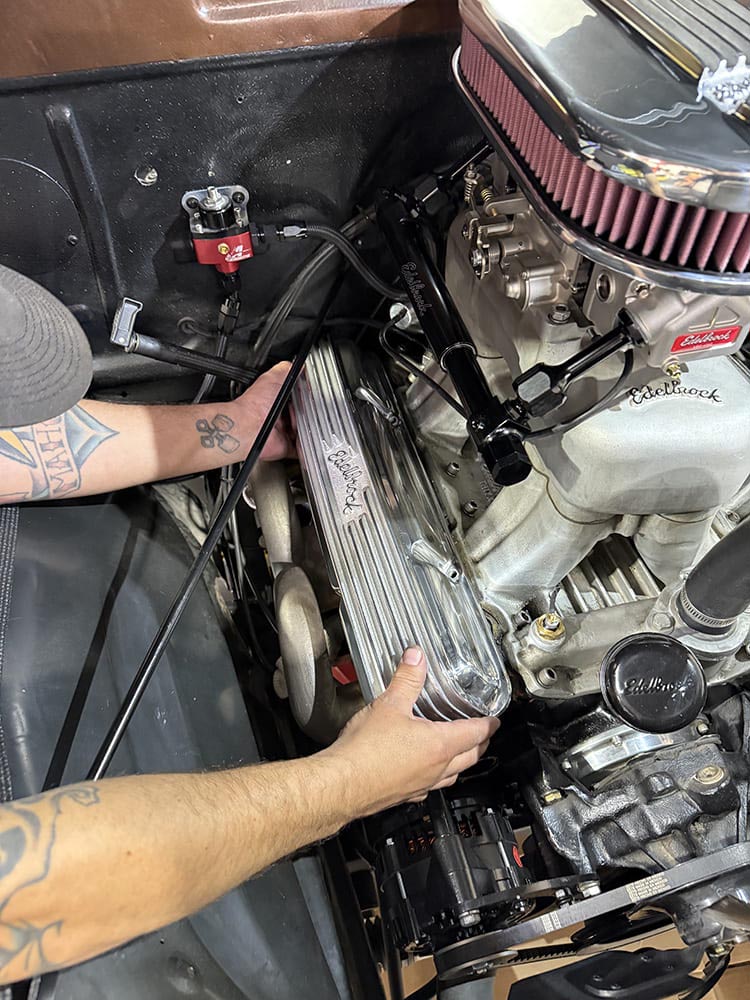 17 1950 chevy 3100 edelbrock vrs415 complete linkage install throttle cable and return spring