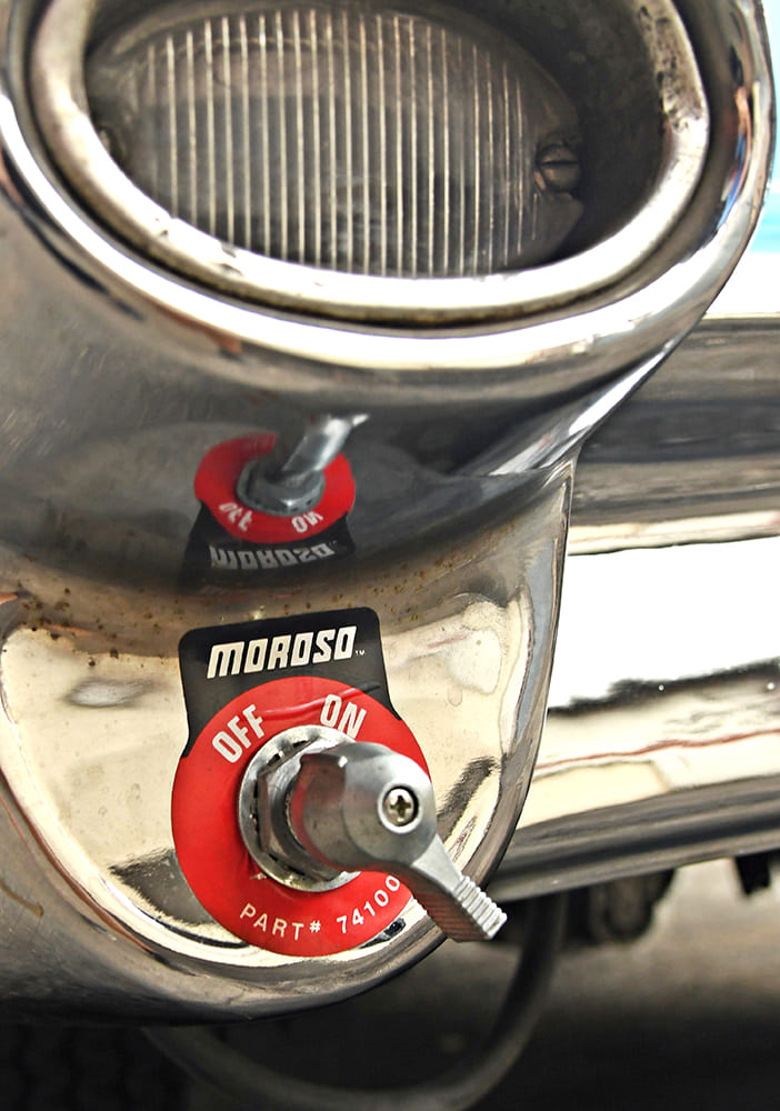 18 1957 Chevrolet Bel Air gasser Moroso battery cutoff switch exterior safety disconnect drag racing requirement