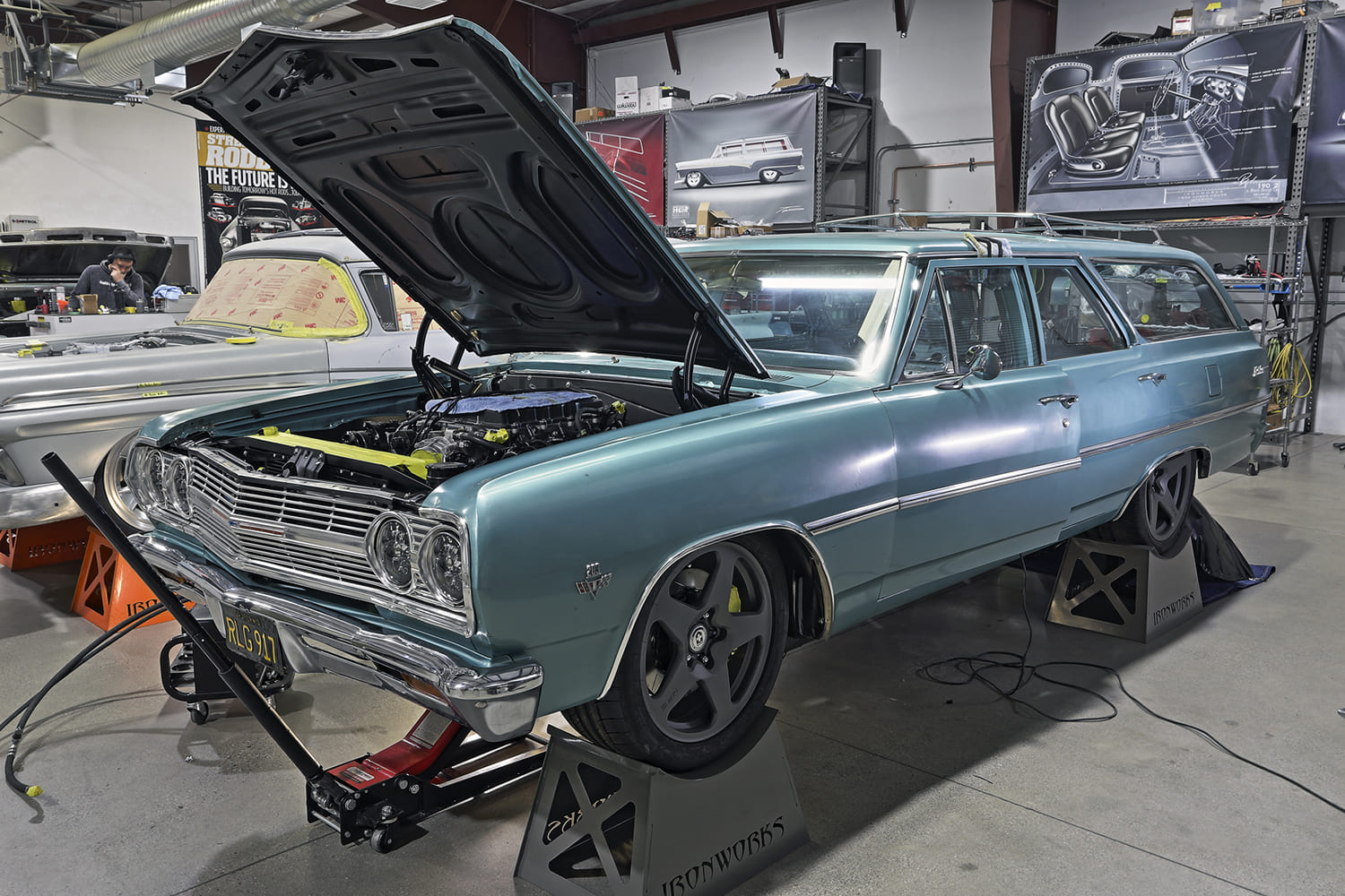 18 1965 chevelle wagon ls3 engine install full front end on hood open black wheels